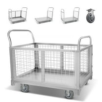 4-IN-1 Platform Truck Cart with Cage, for Grocery,Laundry,Stall,Storage Multi-Purpose Heavy Duty Steel Flatbed Cart, 4-in-1 Heavy Duty Platform Truck with Cage, 2200lbs Capacity Hand Truck (Silver)