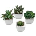 thumbnail image 2 of MyGift Set of 4 Artificial Succulent Plants in Square White Ceramic Pots, 2 of 4