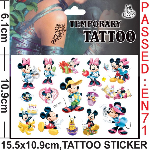 Disney Mickey Mouse Tattoo Sticker Birthday Party Decoration Sticker Action Figure Sticker Funny Cartoon Christmas Kids Gift Gao Jinjia LED