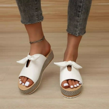 

Espadrille Sandals Flat for Women Platform Slip on Bow Tie Knot High Heeled Backless Summer Mules Open Toe Shoes