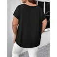 thumbnail image 4 of Womens Short Sleeve Tunic Tops Cut Out V Neck Dressy Casual Loose Fit Long Tops Black L, 4 of 5