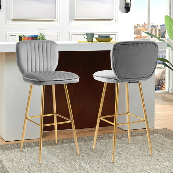 Luccalily Counter Height Bar Stools Set of 2,Velvet Bar stools with Back and Footrest,Modern Design and Golden feet for Kitchen,Bistro Pub, Dining Chair