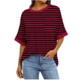 thumbnail image 2 of Women's Casual Blouse, Striped Print Short Sleeve Top with Pocket, Round Neck Lightweight Shirt for Everyday Wear, 2 of 7