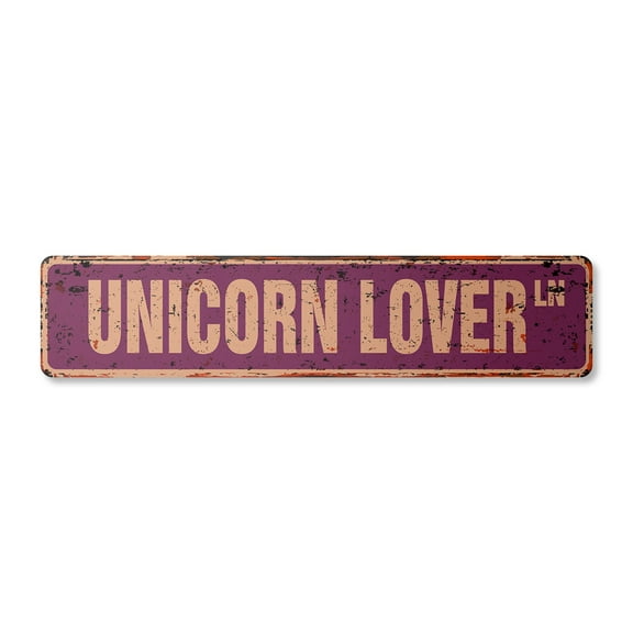 UNICORN LOVER Vintage Aluminum Street Sign Childrens Name Room Metal Sign rustic metal tin | Indoor/Outdoor | 24" Wide