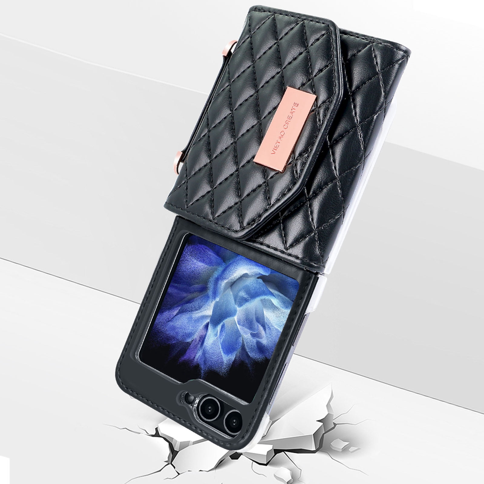 for Samsung Galaxy Z Flip 6 Case with Card Slots, [Crossbody Strap] [RFID Blocking] Women Girls PU Leather Wallet Case Lanyard Crossbody Bag Phone Case for Samsung Galaxy Z Flip 6,Black