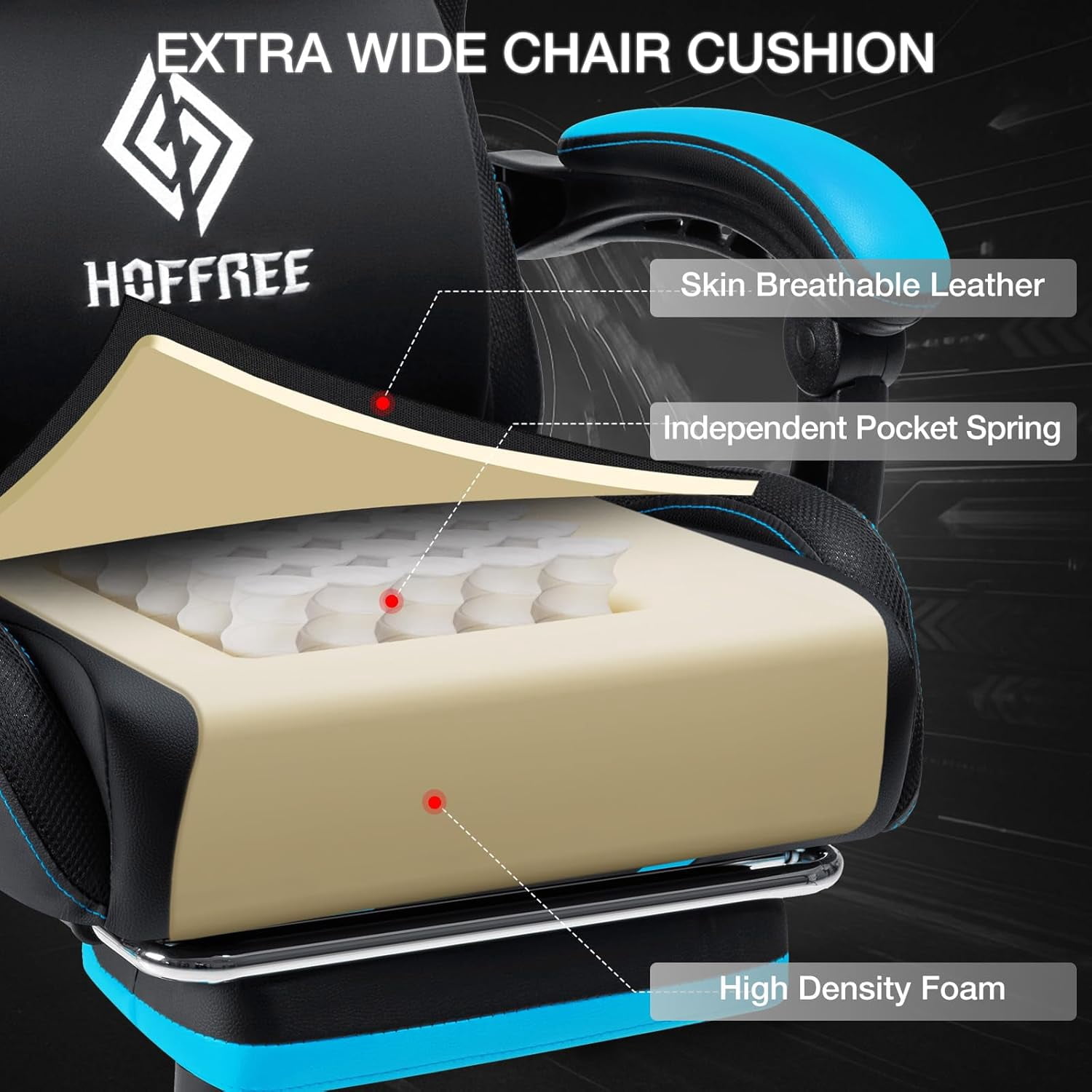 HOFFREE Massage Gaming Chair with Speakers, Leather Game Chair with Bluetooth and Music Rhythm RGB Lights, Big and Tall Gamer Chair with Footrest for Adults, Ergonomic Video Game Chair with Headrest