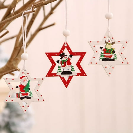 

9Pcs Christmas Pendant Handmade Cute Wood Hanging Christmas Tree Ornaments for Party Multi-color Wood