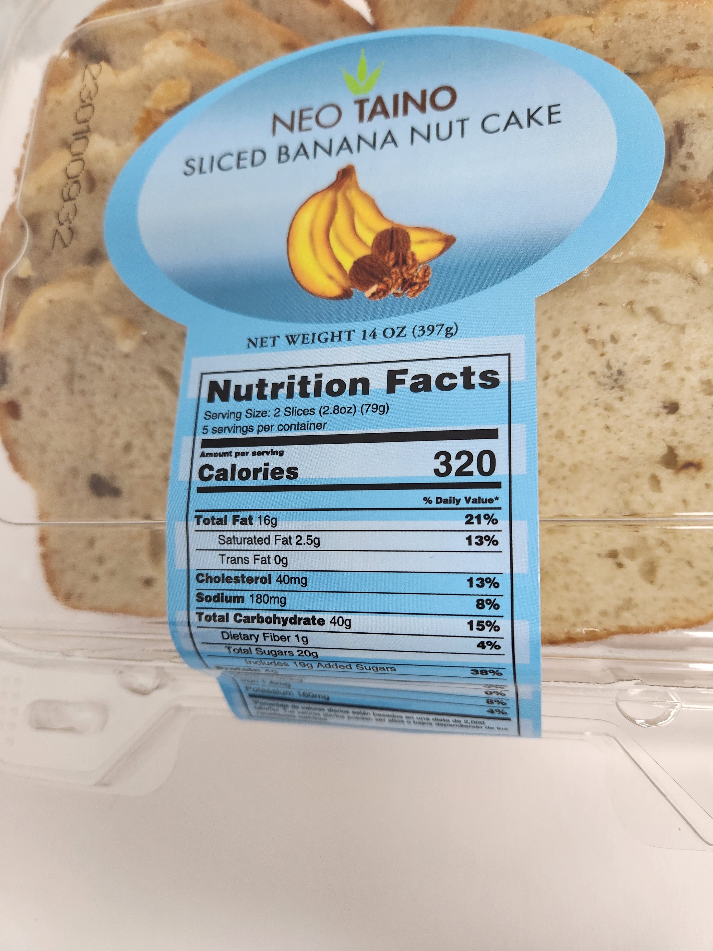 Neo Taino, Banana Nut Sliced Square Cakes, Shelf Stable, 14 oz  (397g), 10 Count, Plastic Tray
