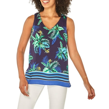 - Sleeveless Tropical V-Neck Top