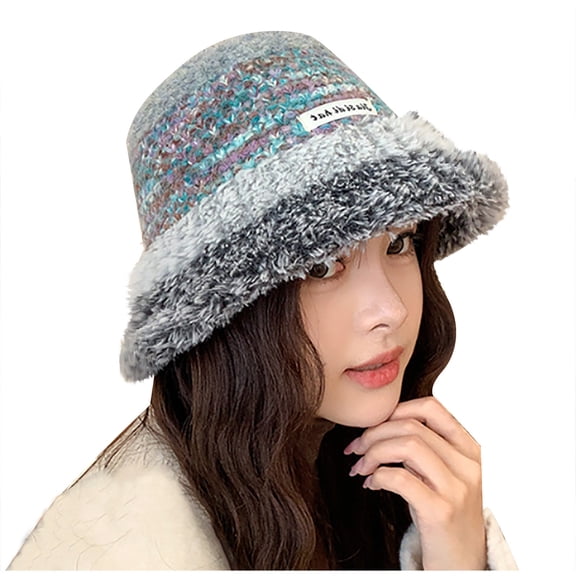 Winter Beanies Fluffy Warm Hat for Women Unisex Fisherman Caps Multicolor Plush Matching Color Bucket Basin Hat