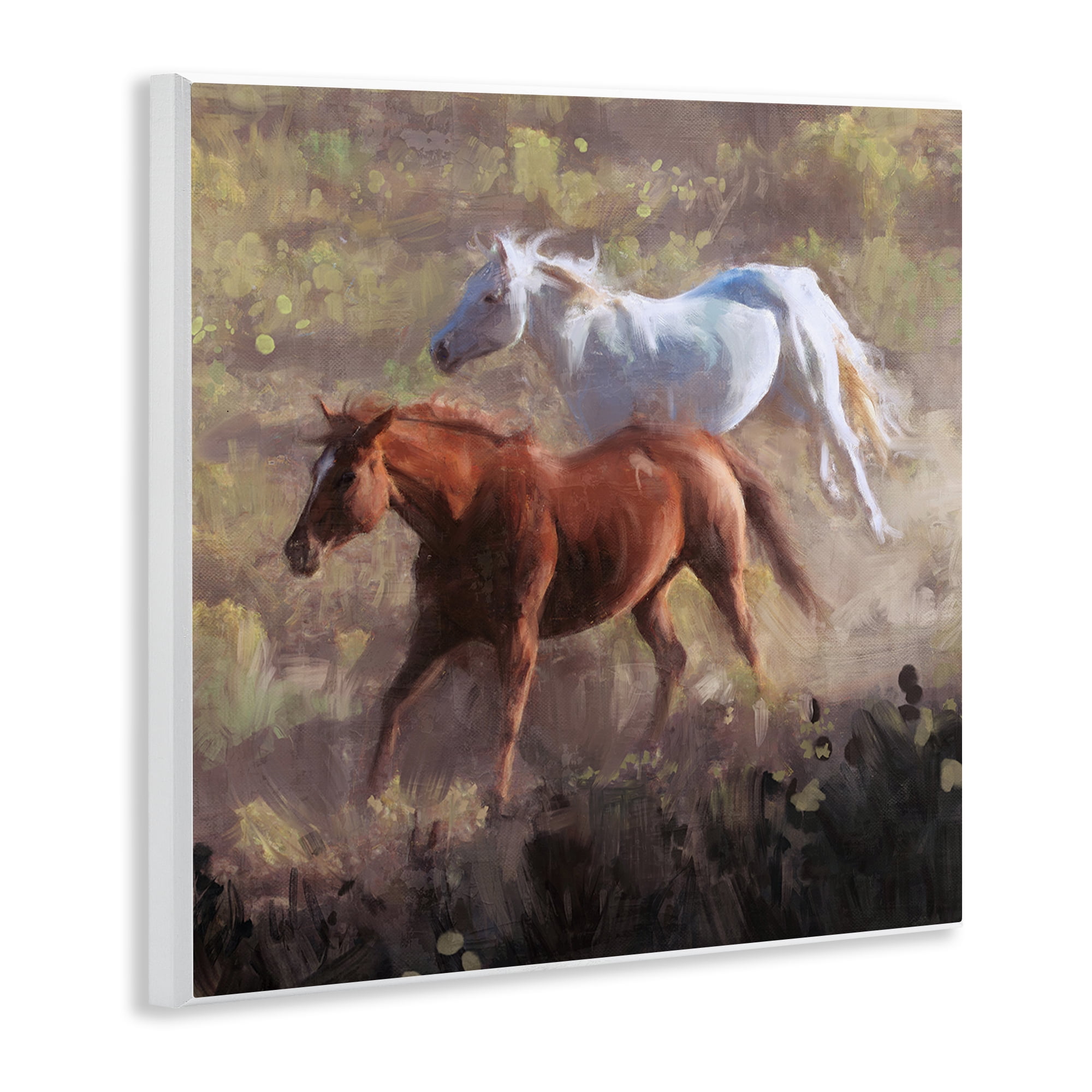 Stupell Industries Brown & White Wild Horses Animals & Insects Painting Unframed Art Print Wall Art, 12 x 12