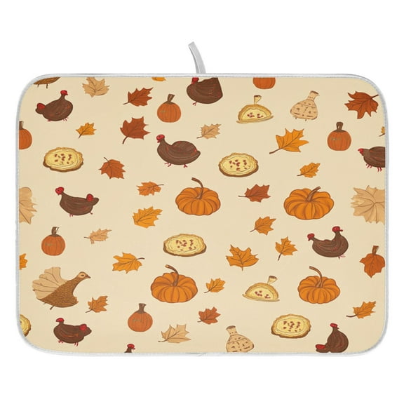 Thanksgiving Autumn Theme Dish Drying Mat for Kitchen, Quick Drying Absorbent Soft Durable 16" x 18"