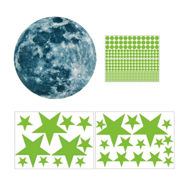 435 unids/set luminoso 3D estrella Luna punto pared pegatinas niños habitación techo decoración