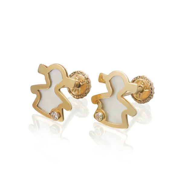 GIALLO | Aretes de oro 14K broquel Niña oro amarillo, madre perla y circonia GIALLO Para bebés, niñas y mujeres