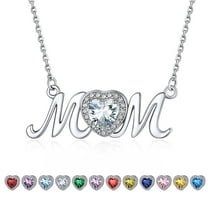 Bestyle Heart Love Mom Necklace 925 Sterling Silver Created Diamond Birthstone Necklace April Birthday Gifts for Women Mom Mother-in-Law Grandma Jewelry
