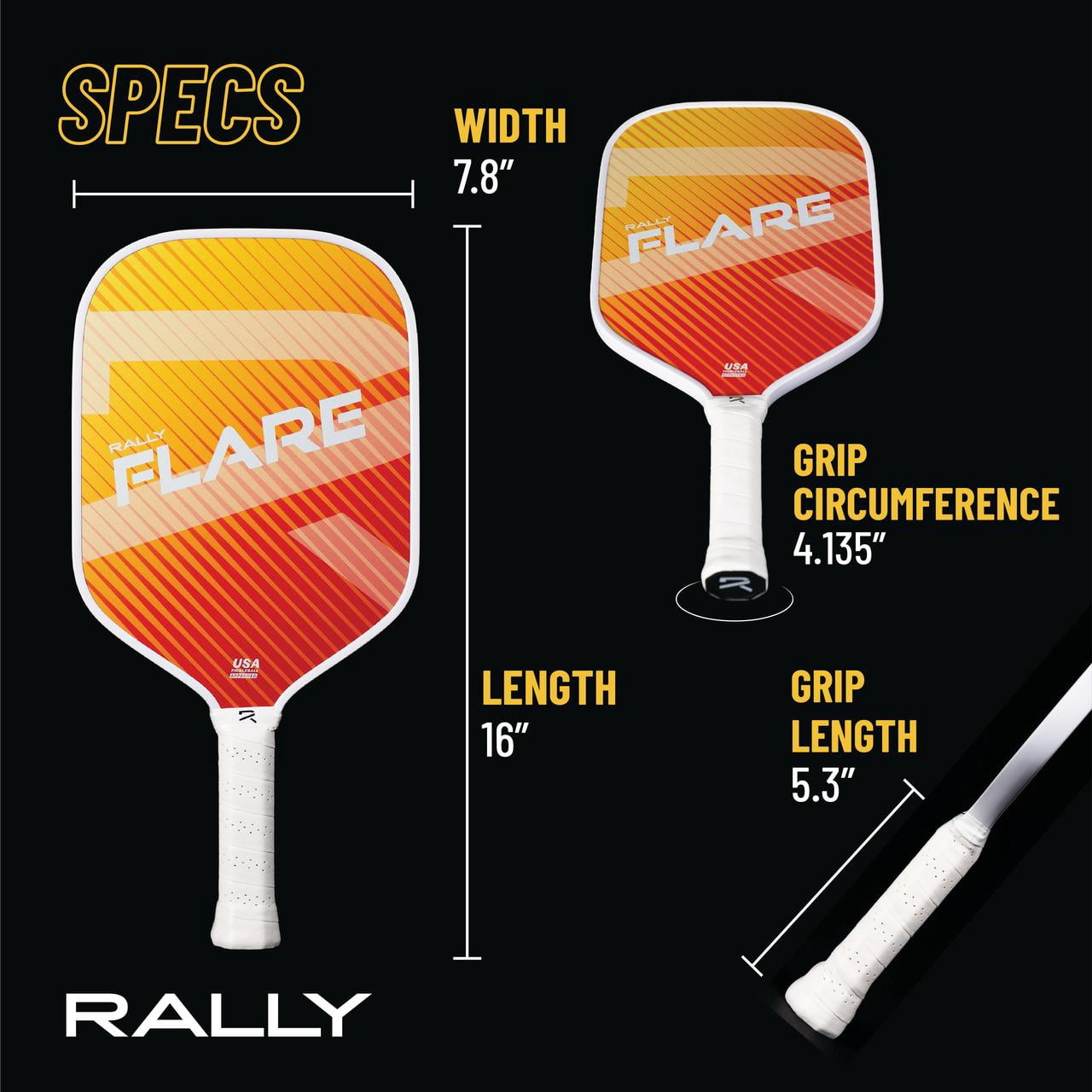 Rally Flare Graphite Pickleball Paddle – 2025 & Original Versions | Lightweight Design, Durable Polymer Core, Carbon or Graphite Face, USAPA Approved (Orange)