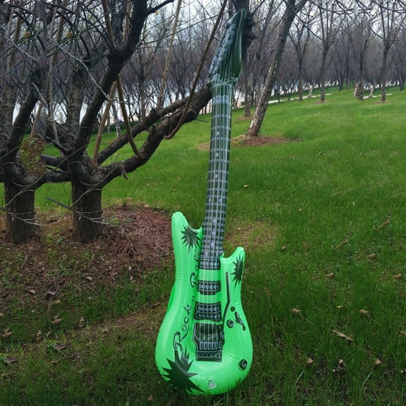 Green Inflatable Guitar Toy With Vibrant Green Color, Easy Inflation & Deflation - Reusable Inflatable Design, Lightweight Portable For Easy Storage, Safe Non-Toxic Material,