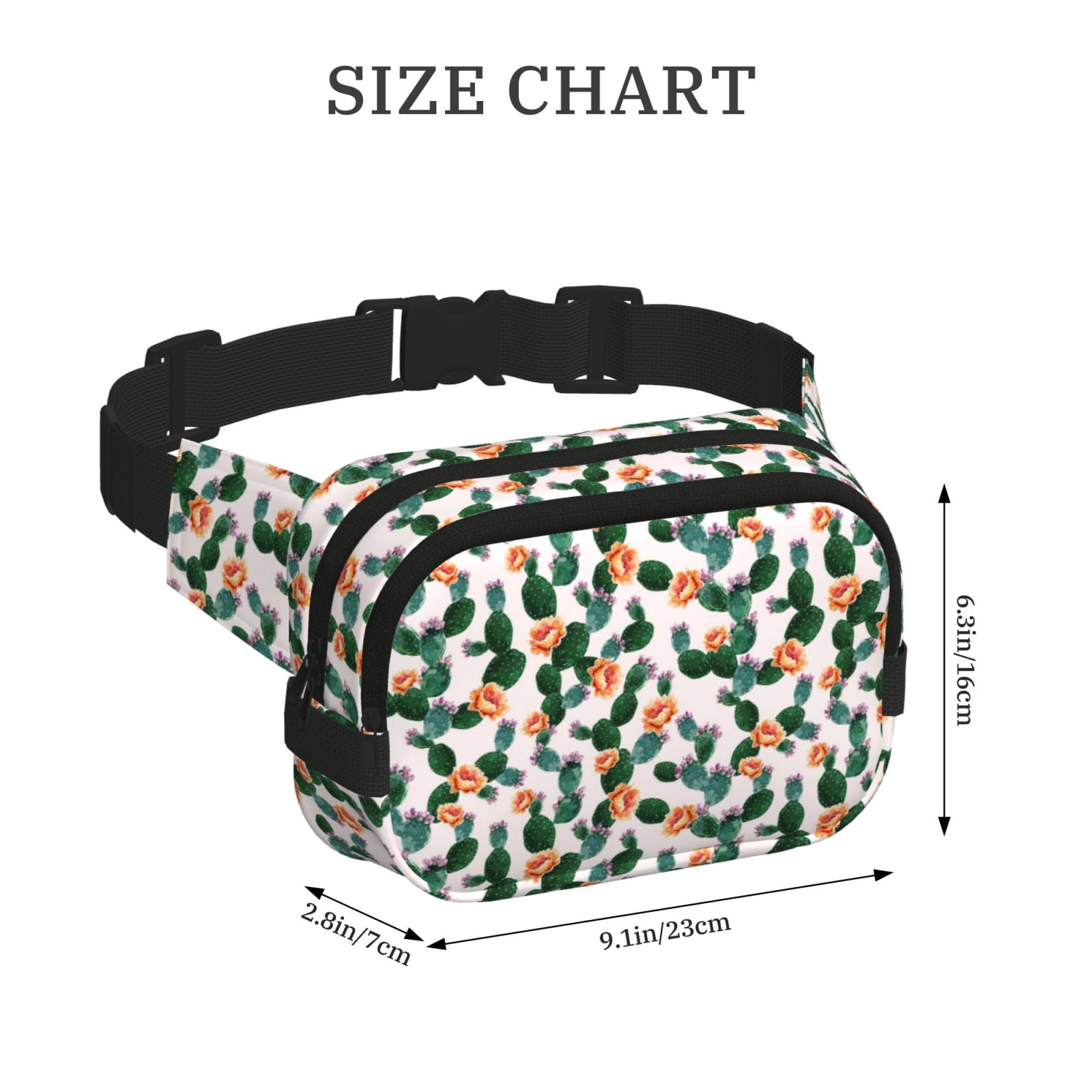 Picia Cactuses Print Square Double-Layer Waist Bag Mini Adjustable Waist Belt Bag Exercise Running Travel Hiking