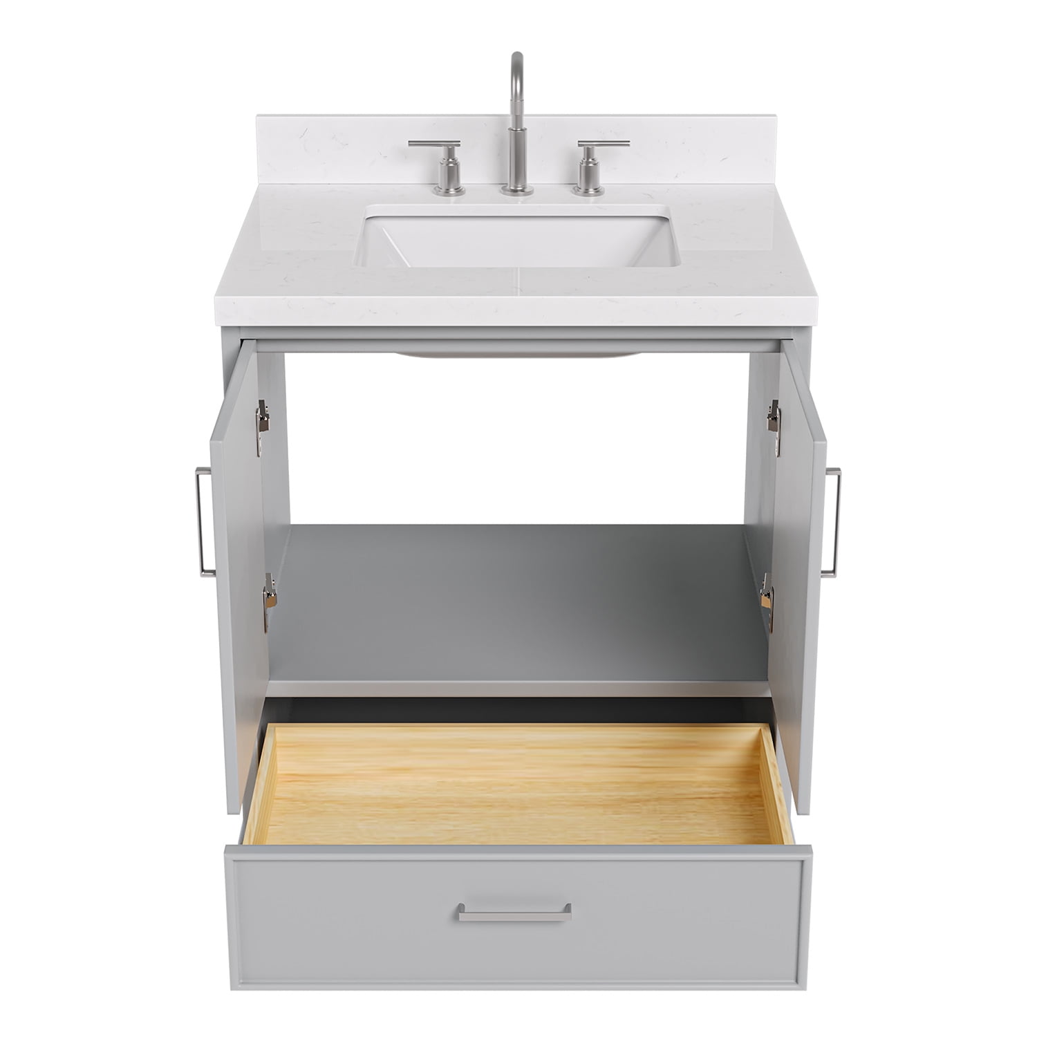 Ariel Stafford 30 In. Single Rectangle Sink Bathroom Vanity Pure Carrara White Quartz Countertop 1.5 Edge In Grey