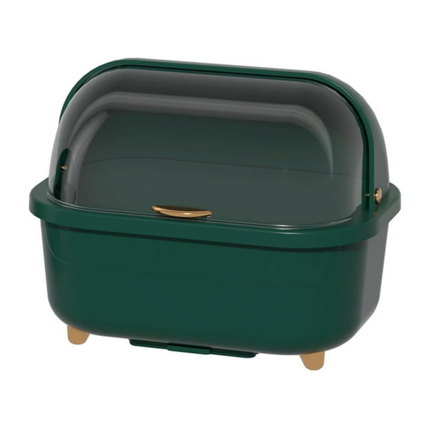 Caja para Secar Platos, Escurridor de Platos Multifuncional con Tapa, Secador de Platos Que Ahorra Espacio con Orificios de Drenaje para Tazones y (Talla L Verde)