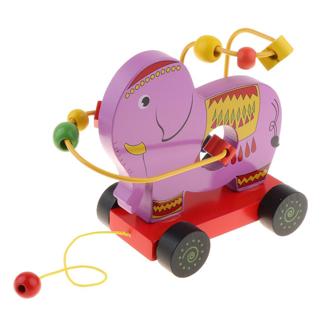 Walk Along Animal for Toddlers Fun Bead Mazes Car Kid Baby Wooden Pull Toy 
