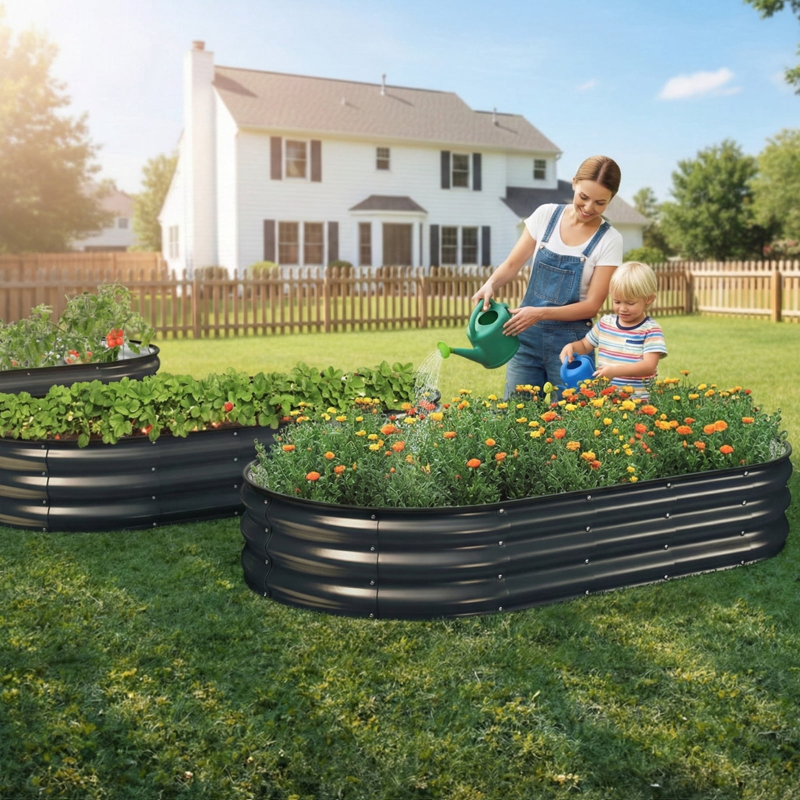 Raised Garden Bed, Younik 6x3x1 ft Galvanized Garden Planter Boxes Outdoor with Safety Edging and Gloves for Planted Vegetables, Fruits, Flower, Gray