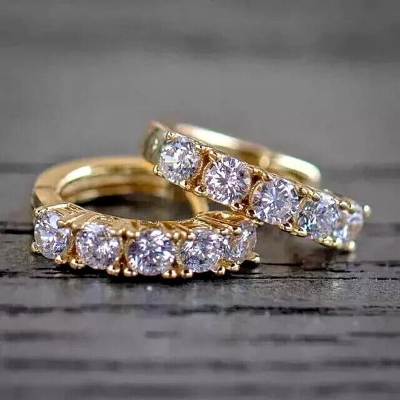 1Ct Round Cut Lab-Created Diamond Hoop Earrings For Women 14K Yellow Gold Plated 925 Silver