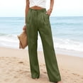 thumbnail image 6 of Women's Linen Dressy Work Casual Pants Summer Business Straight Wide Leg Cotton Linen Trouser Pants Green M, 6 of 6