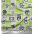 thumbnail image 1 of Soimoi Green Poly Georgette Fabric Coffee Please Text Print Fabric by the Yard 52 Inch Wide, 1 of 3
