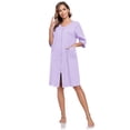 thumbnail image 4 of EA'S SECRET Women's Lightweight 100% Cotton Mid-Length Robe Zip Front Bathrobe 3/4 Sleeve Spa Kimono Robe Bridesmaid Bride Party Robes Sleepwear Bath Robes with Pockets(Purple,L), 4 of 8