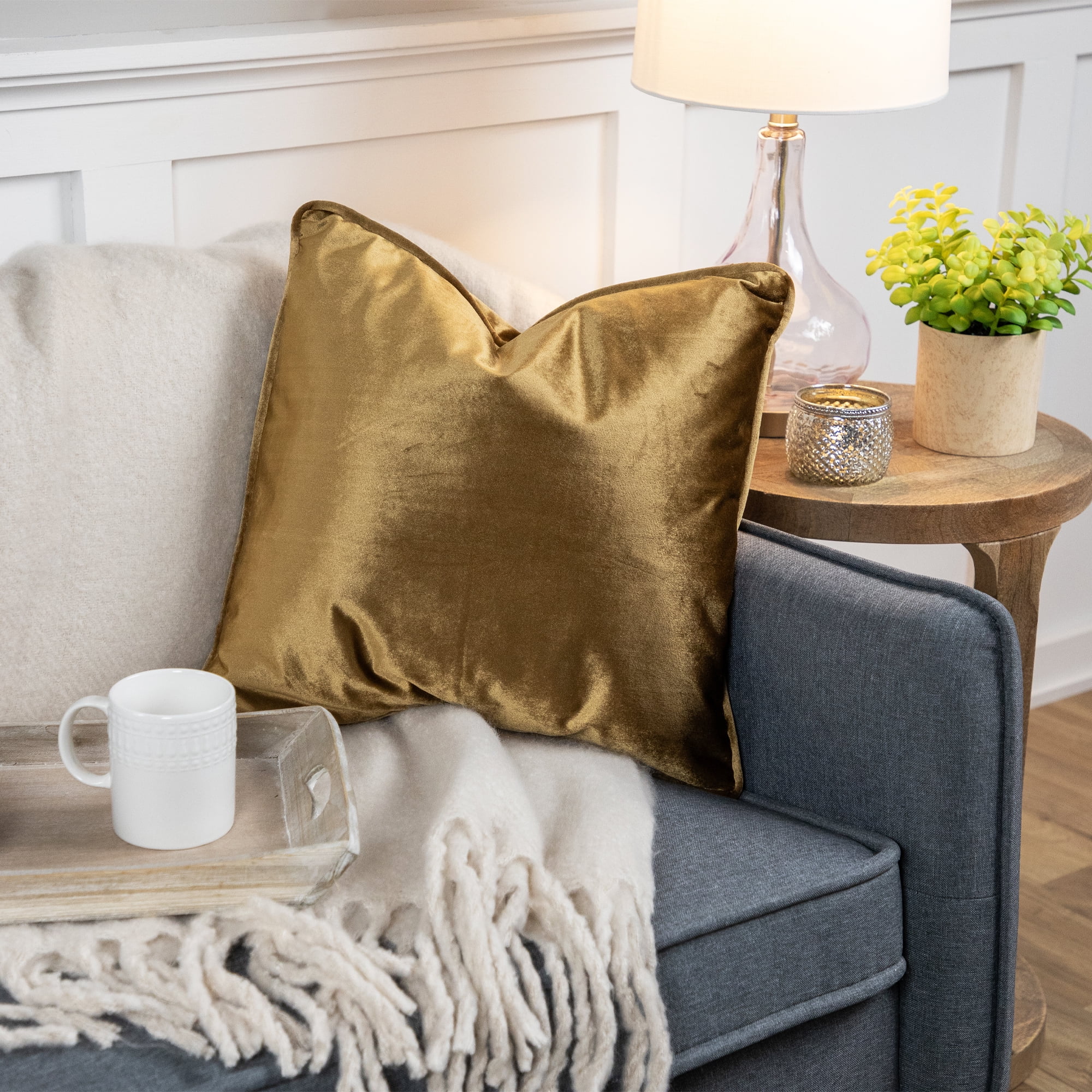 Northlight 17" Solid Umber Brown Plush Pipe Edged Square Throw Pillow