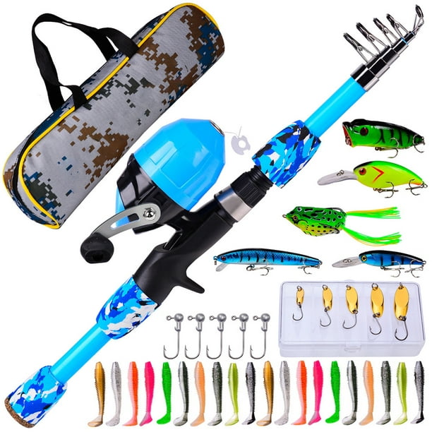 Kids Fishing Pole Set Portable Telescopic Fishing Rod Reel Combos With  Carry Bag Full Kits For Beginner Youth Girls Boys 