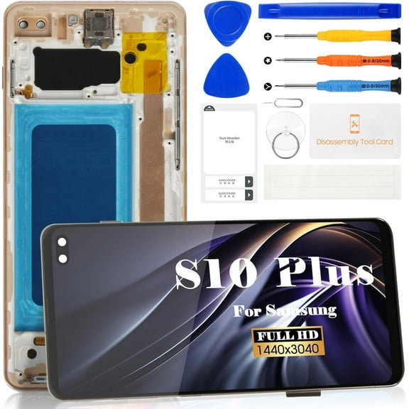 Incell for Samsung Galaxy S10 Plus Screen Replacement for Samsung S10  LCD SM-G975F,SM-G975U,SM-G975W display Digitizer Touch Screen Replacement with Frame (Gold,Not Fingerprint Function)