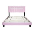 thumbnail image 2 of Adjustable Queen Bed Frame In Pink Velvet, Modern Vertical Channel Headboard, Strong Wood And Steel Support For Bedroom Furniture Velvet Bed, Fiber Foam Comfort, 2 of 4