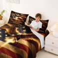 thumbnail image 4 of Manfei Glowing Eagle Flag Bed Sheets, 250 Years of Freedom Print Full Size Sheets, Dark Brown, Black Reversible 4-Piece (1 Flat Sheet, 1 Fitted Sheet and 2 Pillowcases), 4 of 6