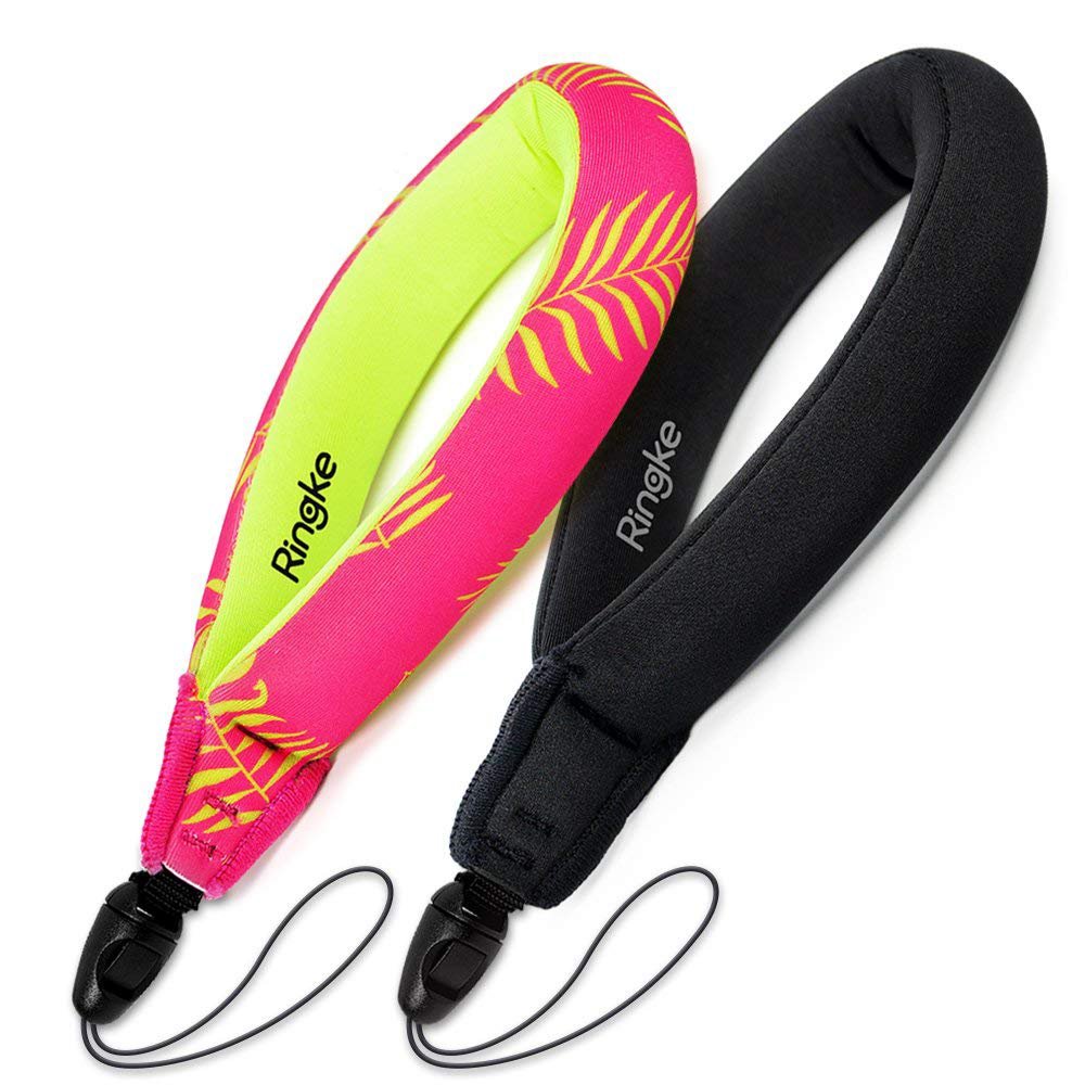 Ringke Floating Strap (2 Pack) Universal Waterproof Float For All Devices: GoPro Digital Camera Mobile Phones And More - Palm Leaves+Black