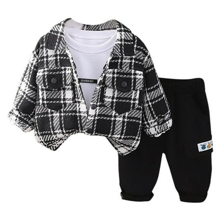 

KTMKH Boys Cute Set Casual Outdoor Outfits And Girls Plaid Tooling Three Piece Children s Spring And Autumn Cool Baby Hoodie Sets Size 3-4 Years