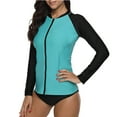 thumbnail image 3 of Women's Zipper Rash Guard Long Sleeve Swimsuit Colorblock Swim Shirts UPF 50+ Active Top, 3 of 6