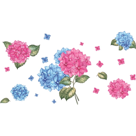 Bedroom Living Room Multi-colored Hygrangea Greek Word Water Vessel Flowers Decor Art Wall Decal Design | 18" x 30" Removable Home Wall Hortensia Decoration Adhesive Flowering Plants Trees Sticker