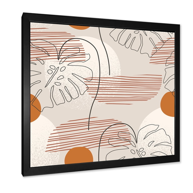 Designart 'Abstract Monstera Leaf and One Line Art Shapes' Modern Framed Art  Print - Walmart.com