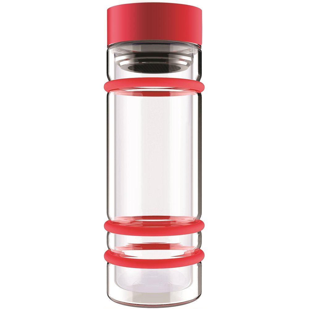 ASOBU Simply Clear Insulated Water Bottle/Travel Mug, Red - 14 oz