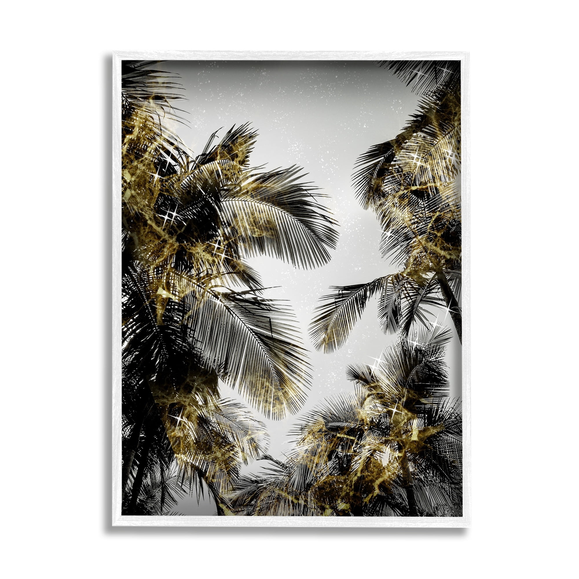 Stupell Industries Tropical Palm Fronds Glam Sparkle Trees Black Gold, 16 x 20,Design by Ziwei Li