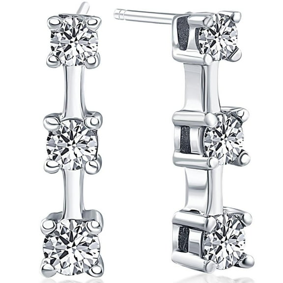 Pompeii 1ct Three Stone Diamond Earrings 14K White Gold (G/H,I2)