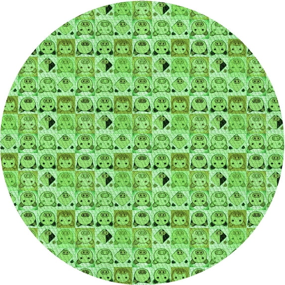 Ahgly Company Indoor Round Patterned Dark Lime Green Area Rugs, 4' Round