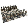 thumbnail image 2 of Medieval Times Gothic Skull Busts Chess Set 14.5" Dusky Black Faux Leather Board, 2 of 7