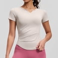 thumbnail image 4 of ClodeEU Women's V Neck Short Sleeve Yoga Top with Pleated ,Stretchy Slim Fit Athletic Tee Gray,Women's Plus XXL, 4 of 5