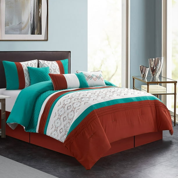 7 Piece Bedding Comforter Set Luxury Bed In A Bag, Queen,Teal Walmart