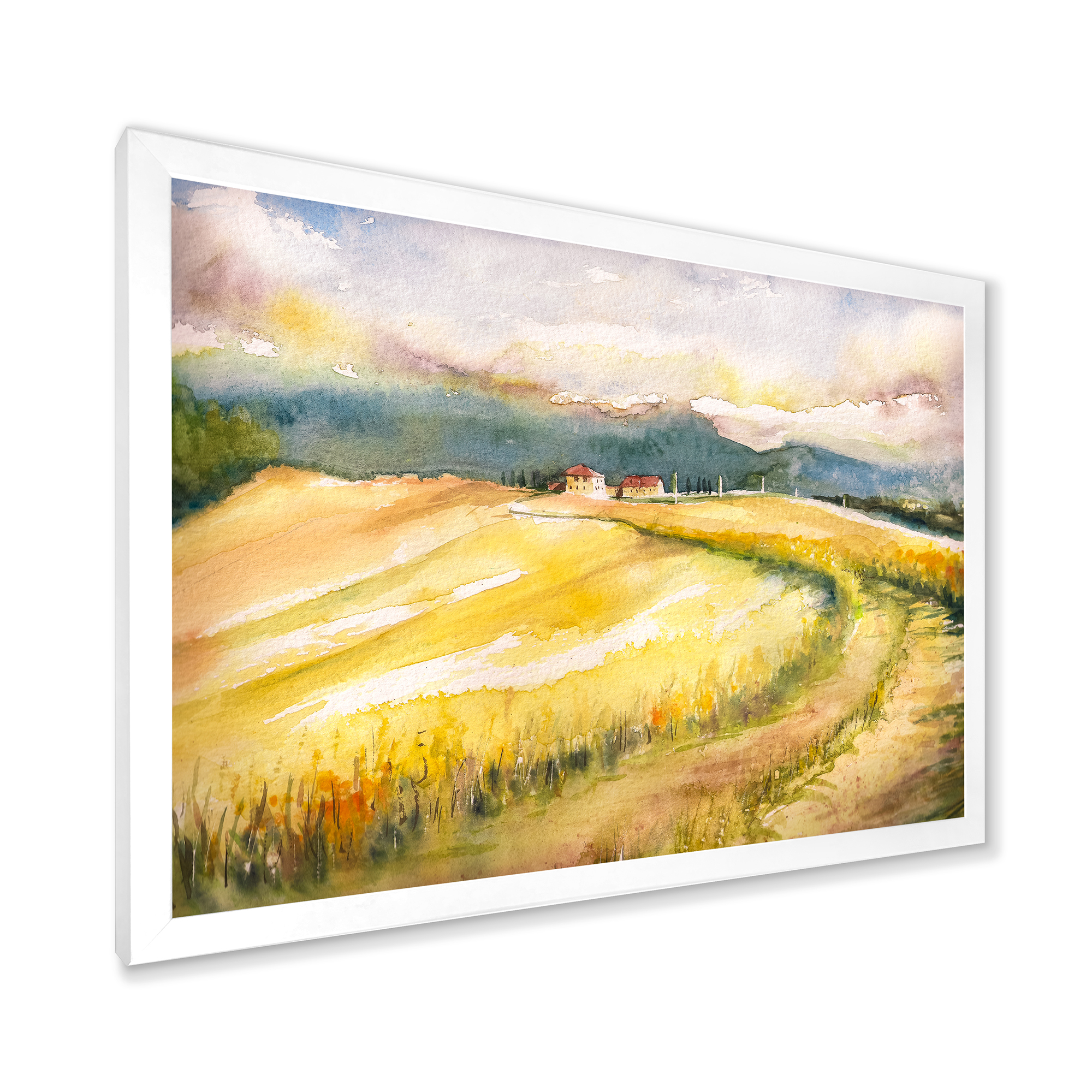 Designart 'Golden Grass Fields of Tuscany Italy' Country Framed Art Print