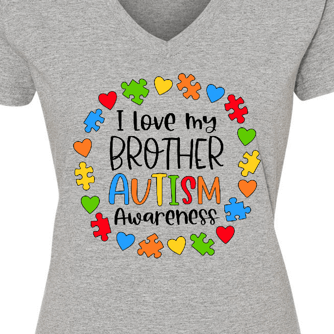 Inktastic I Love my Brother Autism Awareness Women's V-Neck T-Shirt