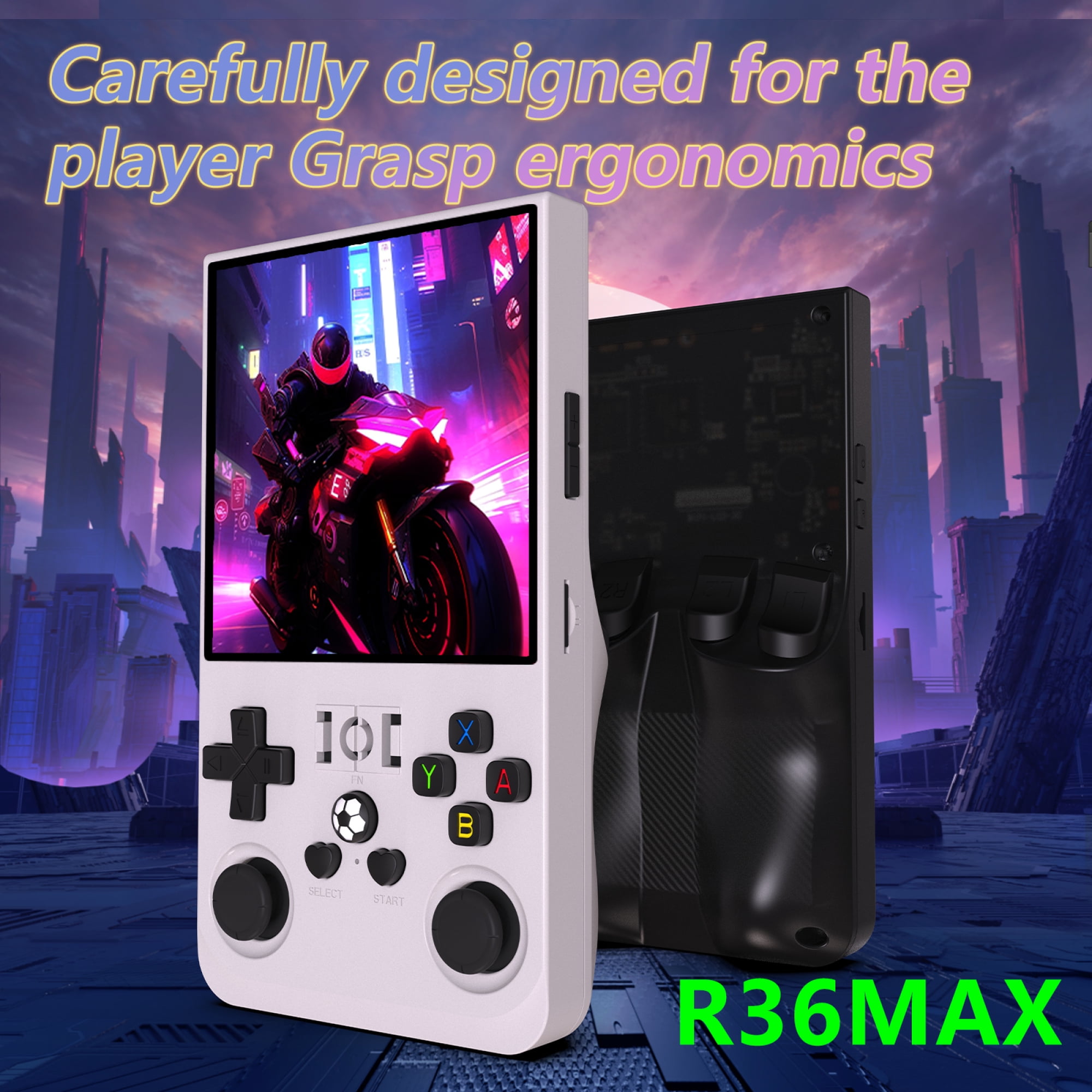 The latest R36SMAX open source handheld game console, nostalgic arcade game, 4.0-inch 3D large screen, GBA dual joystick,white,128G